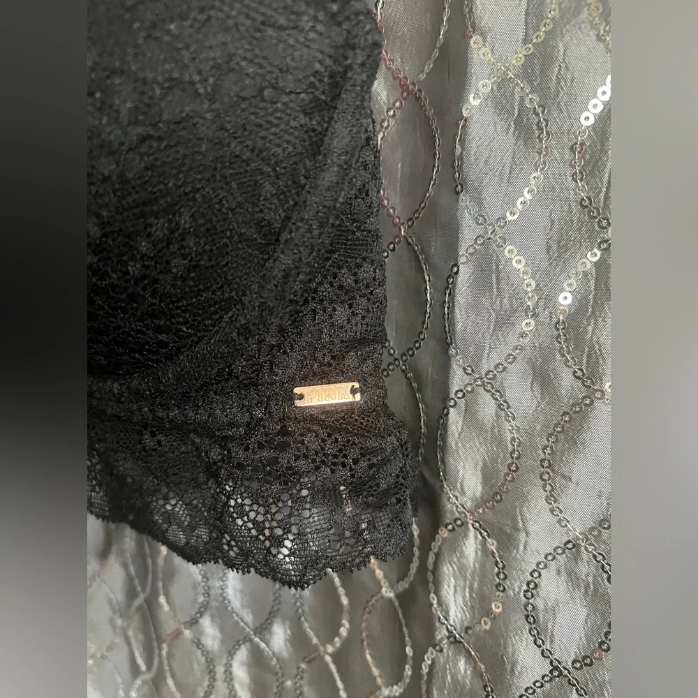 Pink Victoria’s Secret Black Lace Push Up Bra Size L - Picture 3 of 6